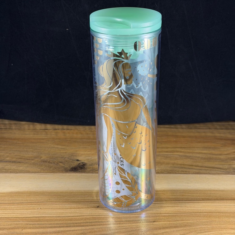 Starbucks 2020 Gold Mermaid Siren Mint Green Cold Cup Tumbler 16 oz Acrylic